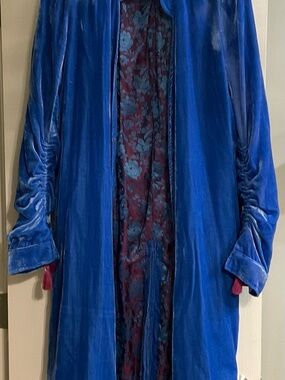Free People Royal Blue Velvet Trench Coat